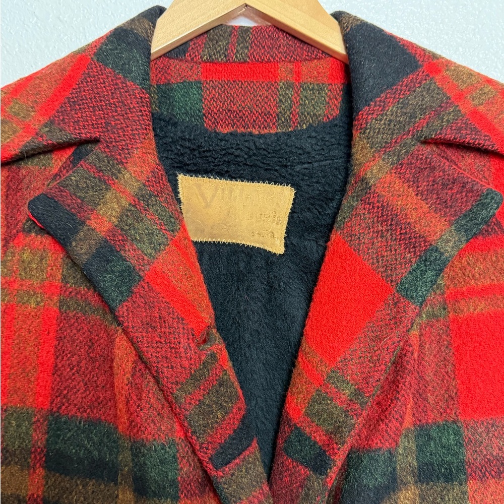 1960’s Red Plaid Wool Coat With Fringe Village Casuals By Fashionbilt Medium - Picture 3 of 14
